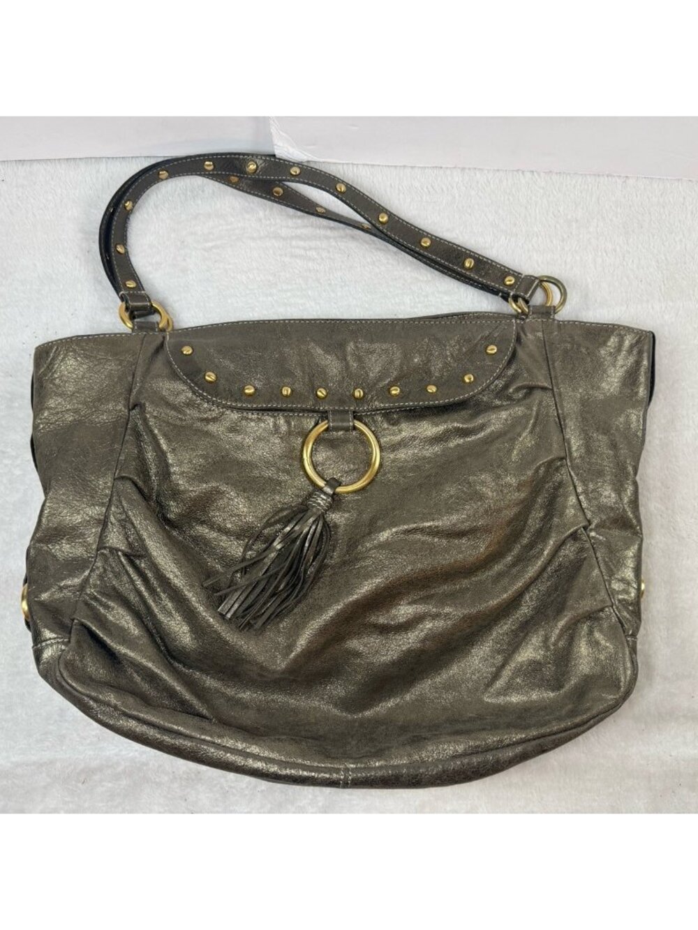 FOSSIL Studded Silver Metallic leather Hobo Handbag Purse Y2K Festival Style